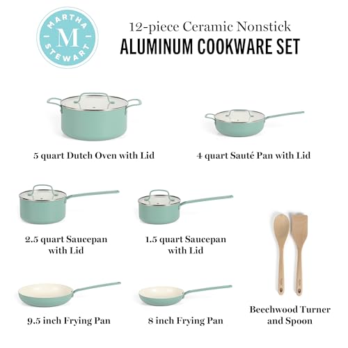 Martha-Stewart-Emmeline-Premium-Nonstick-PFA-Free-Ceramic-Interior-12-Piece-Heavy-Gauge-Enamel-Aluminum-Pots-and-Pans-Cookware-Set-Teal Martha Stewart Emmeline Premium Nonstick PFA Free Ceramic Interior 12 Piece Heavy Gauge Enamel Aluminum Pots and Pans Cookware Set Teal