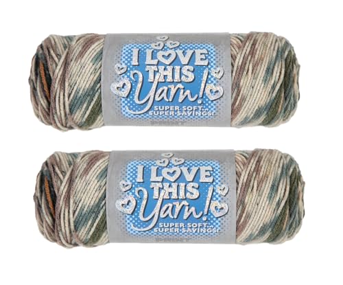 Image of Hobby Lobby Print I Love This Yarn, 530 Green Camo Stripe, Set of 2 | 4 Medium Weight, 252 Yards Per Skien, For Crocheting & Knitting