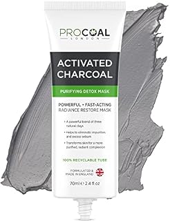 Charcoal Face Masks Skincare for Men and Women 70ml by Procoal - Clay Mask Targets Clogged Pores, Impurities, Toxins & Excess Oil, 100% Recyclable Packaging, Cruelty-Free - Made in UK