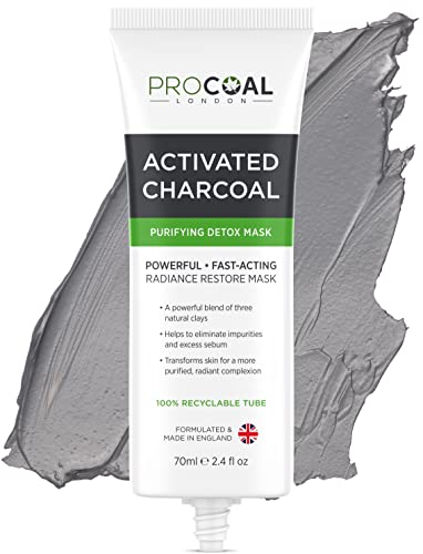 Charcoal Face Masks Skincare for Men and Women 70ml by Procoal - Clay Mask Targets Clogged Pores, Impurities, Toxins & Excess Oil, 100% Recyclable Packaging, Cruelty-Free - Made in UK