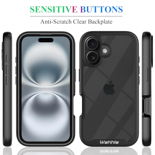 wahhle Compatible with iPhone 16 Case, Built in Screen Protector Full Body Shockproof Slim Fit Bumper Protective Phone Cover 6.1'' Men Women-Black/Clear by wahhle - Image 5