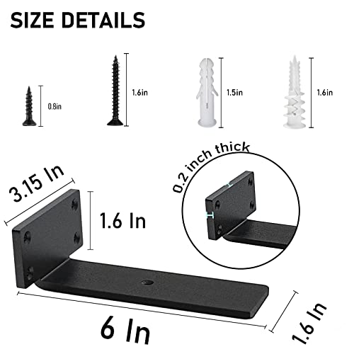 Ymdparts L SHELF BRACKETS 6 INCH Floating Shelf Brackets Heavy Duty - 1/5 Inch Thick Industrial Black Metal L Brackets, Premium Solid Steel Shelf Supports For Shelves thumb #1