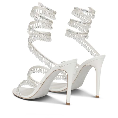 Rhinestone Wrap Around Strappy Stiletto High Heels for Women (White 5) by Fuazuzu - Used condition - Image 6