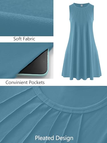 Image of KORSIS Tank Dress for Women Elegant T-Shirt Summer Soft Dresses Sleeveless Swing A Line Vacation Beach Sundress with Pockets