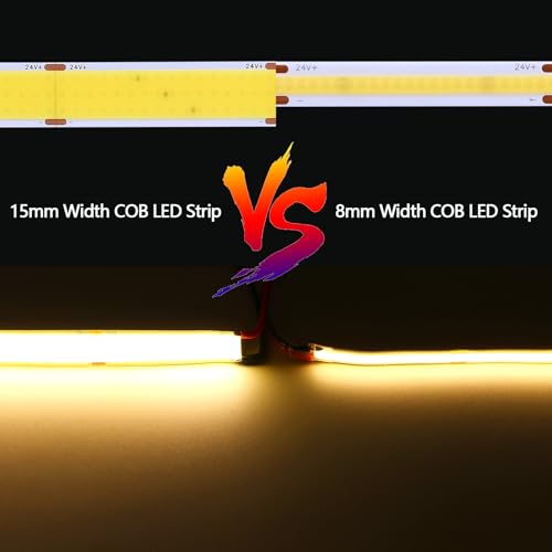 Image of GOMING 24V 15mm Width COB LED Strip Warm White 3000K 16.4ft(5M) 120W | 960LEDs /M 13750lm CRI 93+ Big Luminous Surface IP20 Not Waterproof LED Tape Lights for Home Decor(Power Supply not Included)