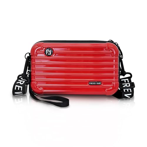 Image of Mini Suitcase Crossbody Bag, Plastic Mini Suitcase Bag Suitcase Purses Stylish Suitcase Cosmetic Bag with 2 Straps