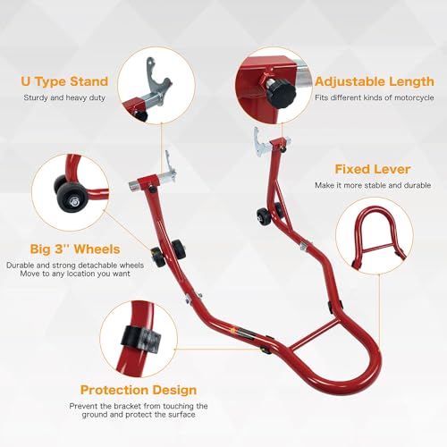 Wekuku Motorcycle Stand – Heavy-duty 850lb Rear Wheel Lift Swingarm Paddock Stand For Sport Bikes, Adjustable & Sturdy, Red Finish – Universal Fit