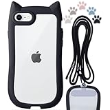 LIISEA iphone se3 ケース クリア 猫耳 可愛い iphone seケース ショルダー ストラップ付き スマホケース iphone se2 ケース おしゃれ 透明 se3 ケース 耐衝撃 アイホンse ケース 韓国 携帯ケース iphone se 第3世代ケース iphone seケース 第2世代 携帯ケース クリアケース 肩掛け かわいい iphone 8 ケース クリアブラック