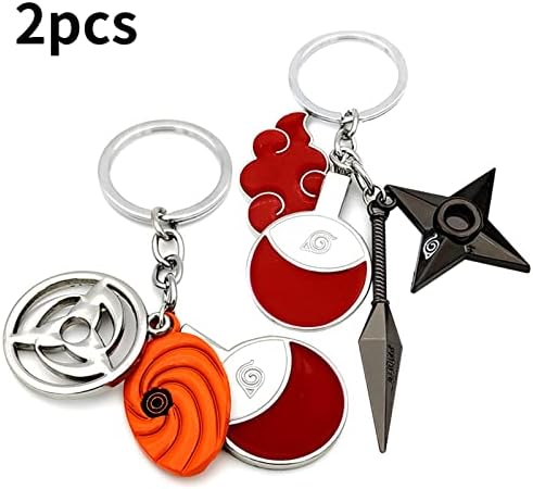 wopin 2pcs Naruto Keychain, Kunai Shuriken Red Cloud Uchiha,Kamui mask KeychainNaruto Keyring Anime Keychain Leaf Village for Naruto Fans