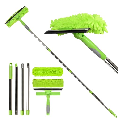Limpiador de escobilla de ventana – Arandela extensible, limpiador telescópico de vidrio, cepillo de limpieza de mango largo | Herramienta de limpieza de ventanas ajustable para el hogar, apartamento