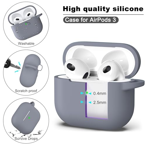 Image of R-fun Compatible with AirPods 3 Case Cover, Silicone Protective Accessories Skin with Keychain Compatible with Apple AirPod 3rd Generation 2021 for Women Men Girls Boys,Front LED Visible,Dark Grey
