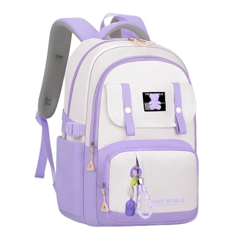 Plain Backpack for Teen Girls Laptop Bookbag for Women with Anti-Theft Back Pocket Kids School Bag for Elementary Middle School Purple