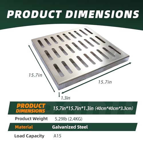 Image of Cast Iron Drain Grate,Outdoor Drain Cover, Heavy Duty B125 Class Channel Grate, (16 * 16 in(304 Stainless Steel))