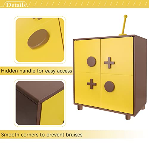 Accent Storage Cabinet With Door And Shelves, Free Standing Accent Side Cabinet, Large Cube Toy Box Storage Organizer For Playroom Living Room Home Furniture,Yellow #TOP3