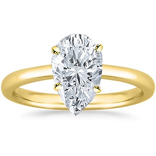 14K White Gold 2 Carat Lab Grown Solitaire Pear Cut IGI CERTIFIED Diamond Engagement Ring (2 Ct,H-I Color VS1-VS2 Clarity)