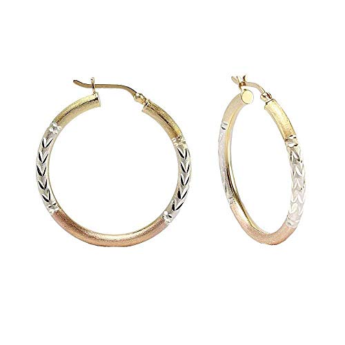 LeCalla 925 Sterling Silver Two-Tone Three-Tone Hoop Earrings | Round Shape Polished Italian Diamond-Cut Twisted Earring Hoops for Women3