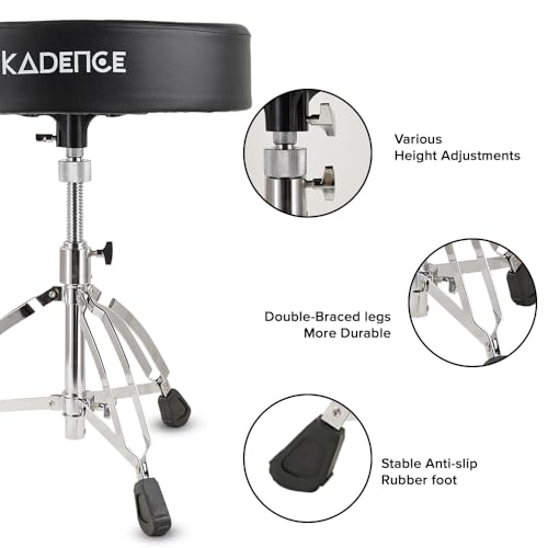 Image of Kadence DRTH-BKJ01 Touring Series Saddle Style Drum Throne | Ergonomic Contoured Seat | 360 Swivel | Height Adjustable Double-Braced Tripod Base | Black