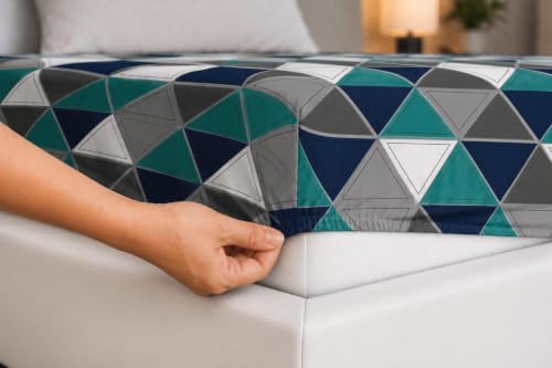 Image of Elastic Fitted King Size Bedsheet Cotton for Double Bed | 72 inchx78 inch +10 Inch, Floral, Soft & Breathable, Fade & Shrink Resistant, 2 Pillow Covers (Teal Blue)