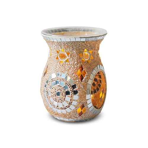 Image of Wax Melt Burner, Mosaic Glass Oil Burner, Essential Oil Burners with Candle, Tealight Candle Holder, Scented Diffuser for Home and Office Decor (Yellow)