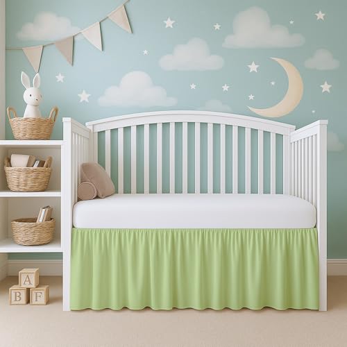 Image of Cottington Lane Sage Infrant Crib Bed Skirt Dust Ruffle with Split Corner, 100% Natural Cotton Nursery Crib Toddler Bedding Skirt for Baby Girls or Boy, Fits Standard Cribs 28 inch x 52 inch with 14 inch Drop