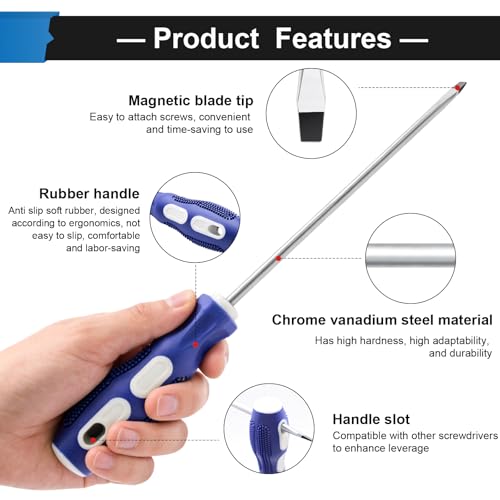 Image of smseace 2-Pack 6 Inch Slotted & Phillips Screwdriver Set, Long Phillips & Flat Head Magnetic Screwdriver with Rubber Handle include Magnetizer Demagnetizer