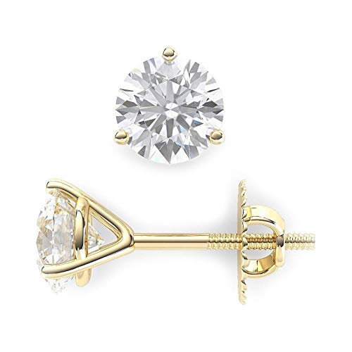 1.5 Ct Brilliant Round Cut Solitaire Studs Stunning Genuine Vvs1 Flawless Clear Simulated Diamond Solid 18K Yellow Gold Designer Earrings Screw Back #TOP6