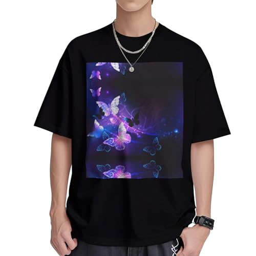 T-shirt coton frais pour homme avec imprimé papillon col rond tailles S à XL