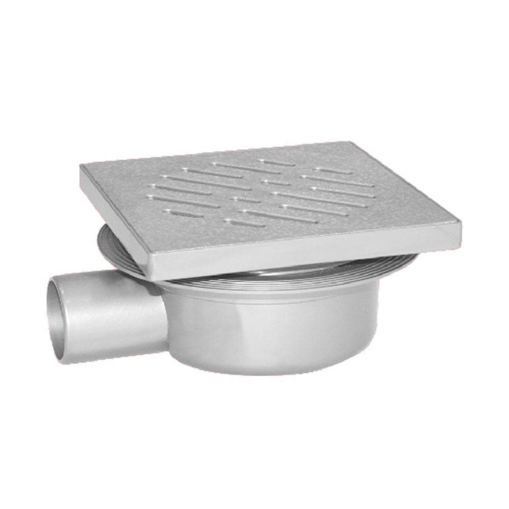 CHIUSINO SIFONATO Regolabile con GRIGLIA in ABS plastica 14X14 Scarico Laterale per Doccia