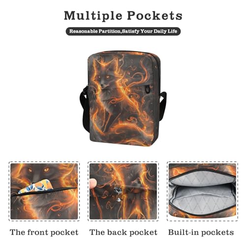 Crossbody Bag Neon Glowing Fire Fox Animal Messenger Bag for Women Men Purse Shoulder Bag Satchel Bag with Adjustable Strap 214B59542