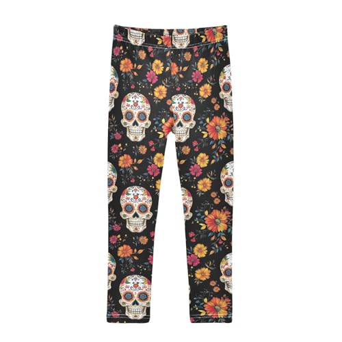 Floral Maxican Classic Skull Girls Casual Leggings for Kids Printed Long Pant Bottoms Stretch and Soft