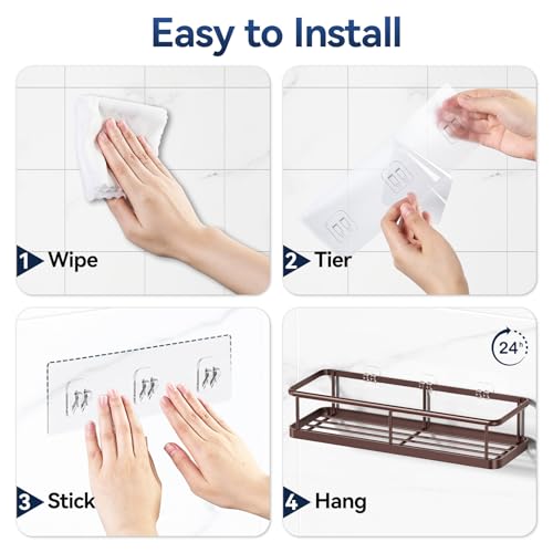 YASONIC Shower Caddy Adhesive, Rustproof Shower Organizer, Large Capacity Shower Shelves for Inside Shower, No Drilling Bathroom Organizers and Storage for Home Decor （2 Pack Bronze） by YASONIC - Used condition - Image 8