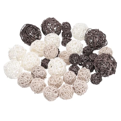 sourcing map 72 Pcs Wicker Rattan Balls, 1.2 1.6 2 2.4 Wood Decorative Balls Vase Fillers for Centerpiece Bowl Orbs Fillers Tree Wedding Home Decor, Beige/White/Coffee