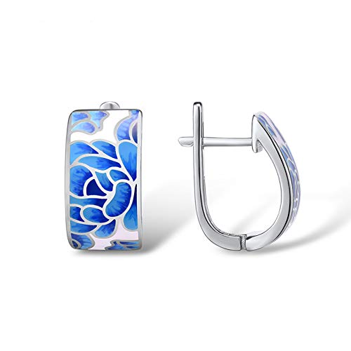 Santuzza Lotus Earrings 925 Sterling Silver Blue Enamel Flower Dangle Earrings For Women #TOP1