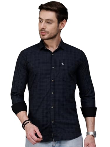 Image of Majestic Man Men Comfort Slim Fit Opaque Checked Cotton Casual Shirt