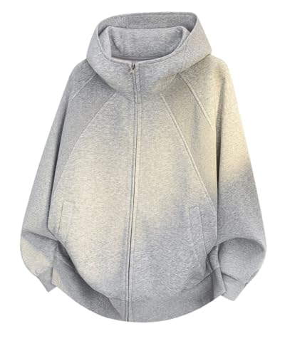 [foveitaa] パーカー メンズ ジップ アップ 秋服 ビッグ シルエット プルオーバー スウェットシャツ おしゃれ 長袖 無地 フード付き ゆったり シンプル カジュアル 大きいサイズ 男女兼用 春秋冬 grey-3XL