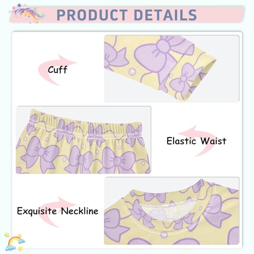 ALAZA Bow on Yellow Pajamas Long Sleeve Sleepwear 2-Piece Pajama Set4