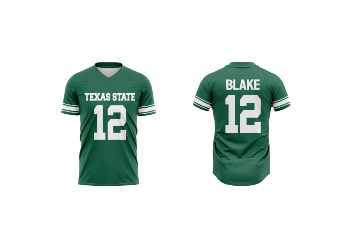 Texas State Football Jersey, Number 12, Green and White, V-Neck S Bakula Paul Blake State Fightin' Armadillos Football Sewn (US, Alpha, X-Large, Regular, Regular, Green)