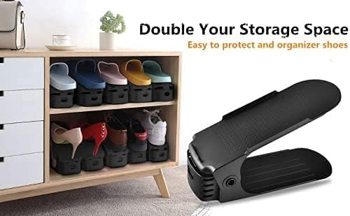 Image of TEKCOOL Plastic Shoe Slots Organizer Space Saver Double Deck Shoe Rack Adjustable Shoe Slots for Closet Organization (Pack of 2) (Multicolor).