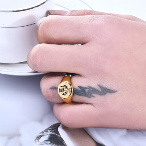 18K Gold-Plated Stainless Steel Ring for Women, Unique Laser-Engraved Milk Thistle Flower Design, Fashionable Personalized Hand Jewelry Size 10 image 4