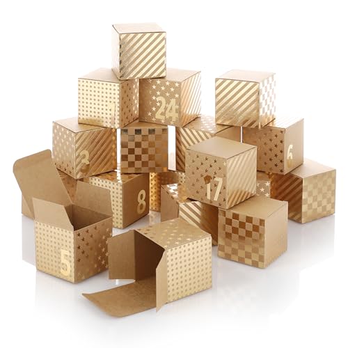 Nordstern Cajas de Calendario de Adviento para Rellenar - 24 Cajas de Regalo Dorada y Pegatinas de Números - Calendario de Adviento DIY para Niños, Mujeres y Hombres