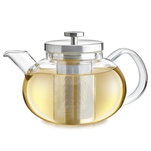 Teabloom Connoisseur Glass Teapot with Stainless Steel Infuser for Loose Tea – 4-Cup Capacity, Stovetop-Safe, Durable Borosilicate Glass, Perfect for Hot and Iced Tea