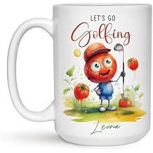 Lets Go Golfing Coffee Cup, Personalized Golf Lovers Mug For Men Women, Funny Tomato Golf Player Design Travel Mug, Customized Golfer Ceramic Cup Choose Name, White Mugs 11oz 15oz