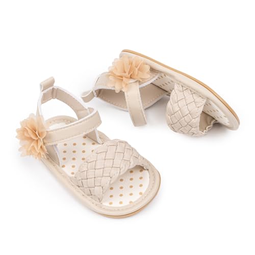 Image of Meckior Baby Toddler Infant Girls PU Leather Soft Open Toe Summer Sandals Flower Princess Flat Shoes