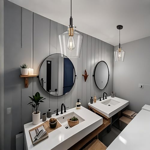 Image of Seeded Glass Pendant Lighting for Kitchen Island 1 Pack Black Gold 8 Inch | Adjustable cord Dimmable, E26 bulbs, Rust-resistant Damp Rated For Bathrooms, 5-Year Manufacturer Warranty, UL Certification
