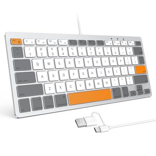Image of OMOTON Wired Keyboard for Mac Devices ONLY with Dual Interface, Comfortable Typing Angle & Stable Connection, Compatible with MacBook, iMac, Mac mini, PC-White & Orange & Grey