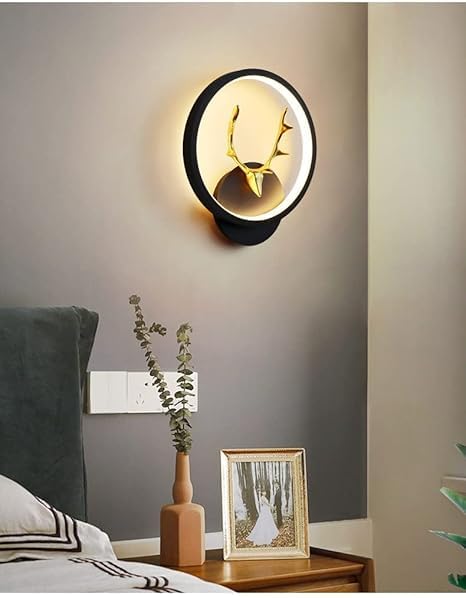 Image of Home Decore Led Fancy Wall Light,Night Lamp,Decorative Lamp,Wall Hanging Lights for Bedroom,Living Room,Color(Warm White+Natural White+Cold White).(Black Round Deer Head)