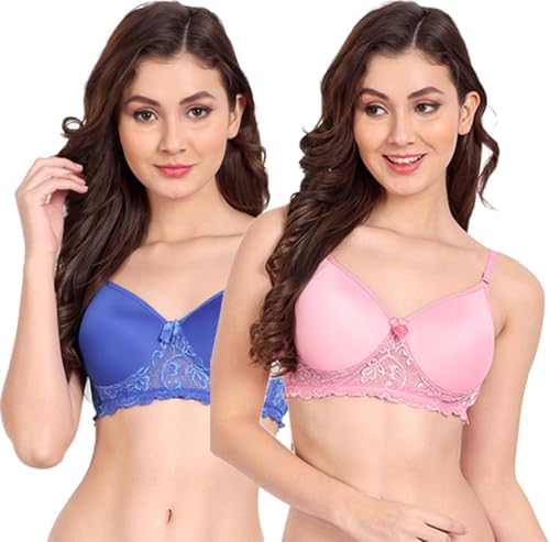 Image of FIMS - Fashion is my style Women Cotton Blend Lace Lightly Padded Bra Seamless Blue Pink Size 38B