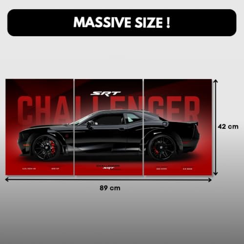 Image of Dodge Challenger Poster Split Design Car Posters | 3 A3 Sized Dodge Challenger Cars Poster for Wall | Large Size (89 x 42 cm) Muscle Cars Wall Decor | Muscle Car Posters for Room (B 050)