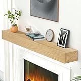ROOMTEC Fireplace Mantel,60' Wood Floating Fireplace Shelves,Wall Mounted Wooden Display Shelving,Handcrafted Wood Brack,Natural Mantels Over Fireplace, Upgraded Resin End Caps, 60' x 8' x 5'-Aged Oak
