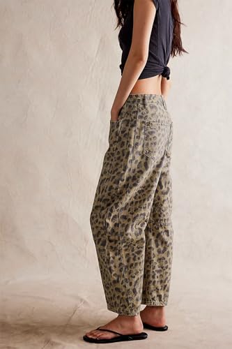 Y2K Printed Barrel Jeans Wide Leg Baggy Boyfriend Jeans for Women Loose Fit Mid Rise Denim Horseshoe Pants3